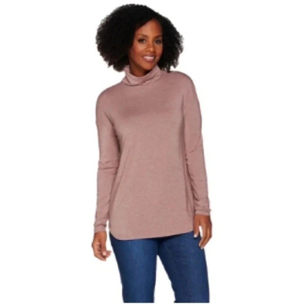 H by Halston Turtleneck Long Sleeve Tee Top Pink